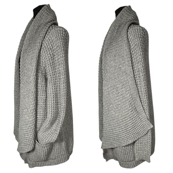 THEME Cardigan Sweater Gray Chunky Open Drape Front Pockets - Picture 4 of 9
